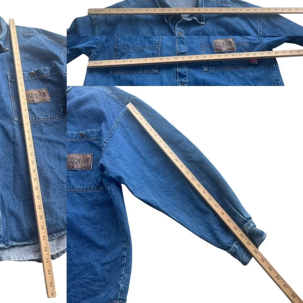 Lock Up Denim Mens XXL Med Wash Denim Button Front Long Sleeve Jean Shirt Jacket